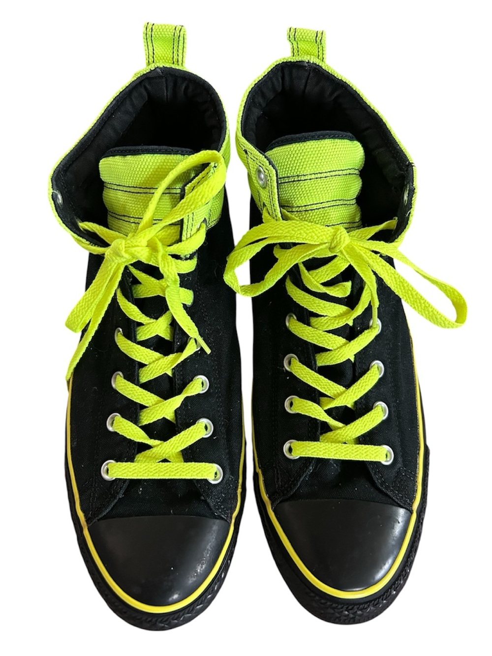 Converse | Men’s Black Canvas All-Star High-Top Sneakers Neon Yellow Laces Sz 13